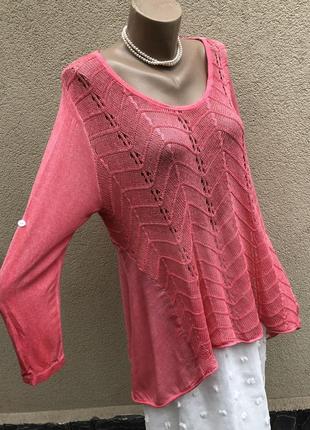 Комбинирован.ассиметр,розовая,трикотаж.ажур блуза,туника,кофта,большой размер5 фото