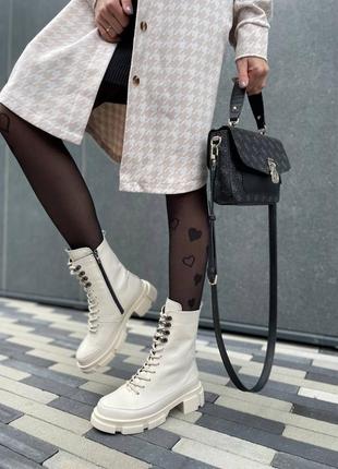 Черевики, к043, молочний, натуральна шкіра, демі/зима