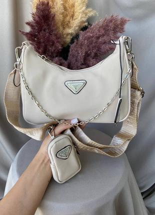 Женская сумка prada mini light beige люкс качество