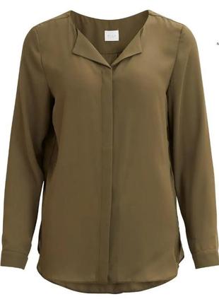 Дуже красива блуза сорочка подовжена болотного кольору хакі бренду vila s.