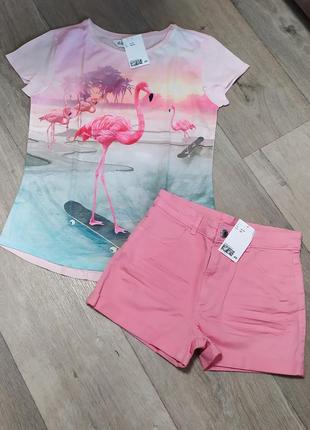 Красивые коттоновые шортики шорты h&m розовые девочкам5 фото