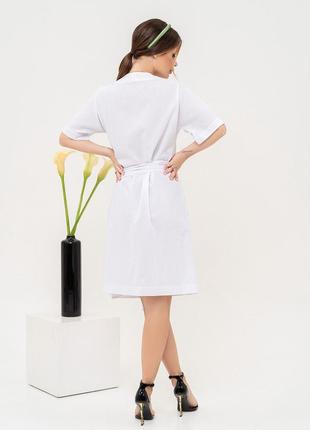 Белое льняное платье-халат на запах, размер s3 фото