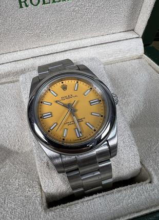 Часы rolex oyster perpetual stell 41mm “yellow”3 фото