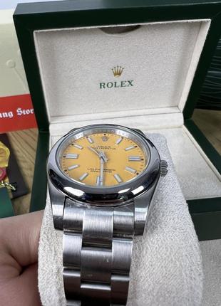 Часы rolex oyster perpetual stell 41mm “yellow”8 фото