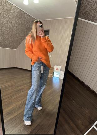 Джинси zara зі штучними перлинами