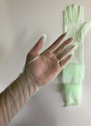 7-21 фатинові довгі рукавички однотонні фатиновые перчатки3 фото