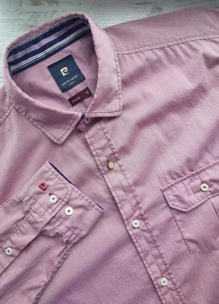 Брендовая хлопковая топовая базовая клетчатая розовая мужская casual кежуал рубашка в клетку pierre cardin m
