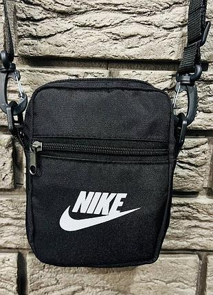 Борсетка nike черная сумка через плечо с белым логотипом