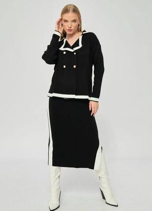 Стильный женский костюм с юбкой миди и кардиганом, оверсайз3 фото