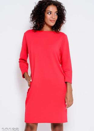 Красное трикотажное платье с длинными рукавами и карманами, размер s