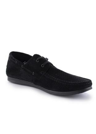 Стильные черные мужские туфли с перфорацией летние на шнурках2 фото