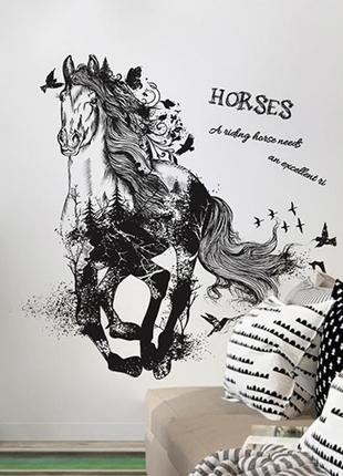 Интерьерная наклейка черная лошадь xl8346 90х60см