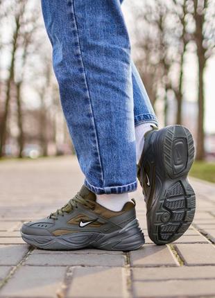 Круті жіночі кросівки nike m2k tekno olive хакі з сірим9 фото