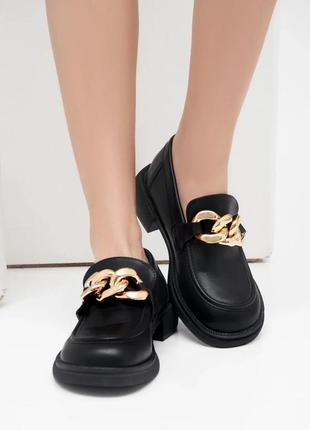 Черные кожаные туфли с цепью, размер 36
