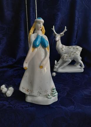 Винтаж! снегурочка ❄🎄полонное статуэтка ссср фарфор роспись полонский зхк щербина советская зимняя композиция