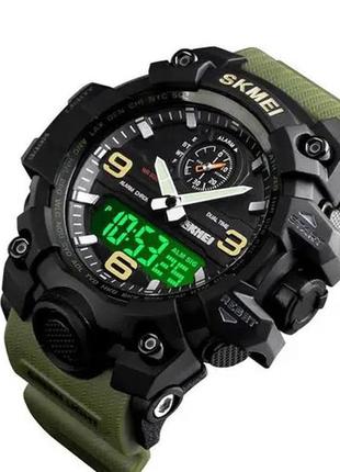 Часы наручные мужские skmei 1586ag army green, мужской армейский водостойкий тактический цвет: зеленый2 фото