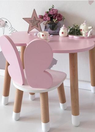 Розовый деревянный комплект детской мебели столик и стульчик бабочка, элит класса