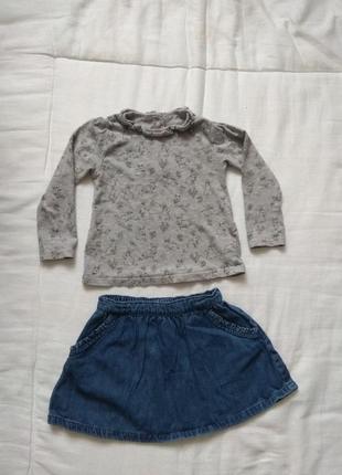 Комплект на девочку джинсовая юбка и кофточка с кроликом