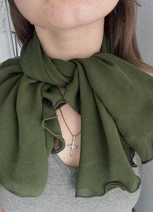 Ексклюзивна шовкова хустка на шию італіська хустка шовк шарф оливковий