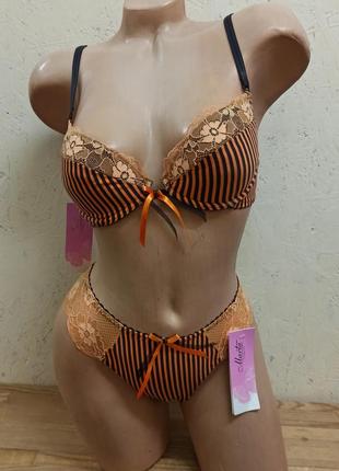 Marta комплект жіночої білизни чорно помаранчевий в смужку на пушапі україна розмір 75a, b, c1 фото
