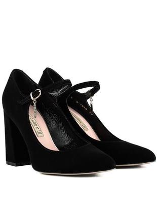 Туфли женские замшевые черные на удобном  каблуке 1088тп1 фото