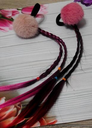 Набор меховые резиночки для волос с косичками)) длина 31 см
