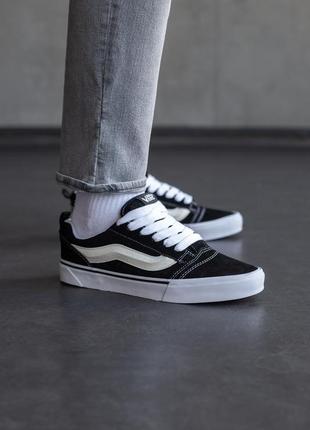 Стильные мужские кеды vans knu old skool potato чёрные с белым кастомные1 фото