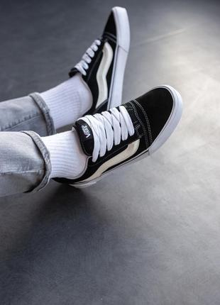 Стильные мужские кеды vans knu old skool potato чёрные с белым кастомные10 фото