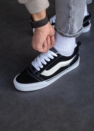 Стильные мужские кеды vans knu old skool potato чёрные с белым кастомные4 фото