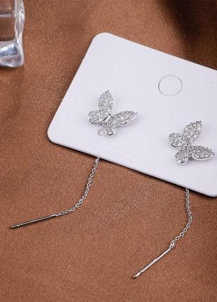 Серьги бабочки серебро 925 покрытие протяжки5 фото