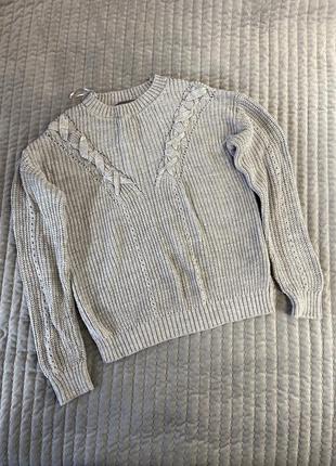 Сірий базовий светр косичка, кофта, светри, з'язаний теплий, оверсайз джемпер