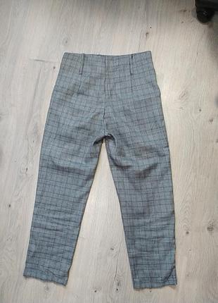 Брюки брюки в клетку светло-серые-бежевые, средняя посадка8 фото
