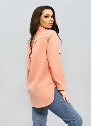 Розовая льняная рубашка с удлиненной спинкой, размер s2 фото