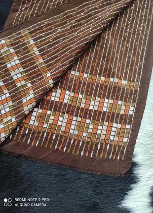 Платок шарф бренд париж ted lapidus геометрия шелк коричневый, оранжевый 🍊2 фото