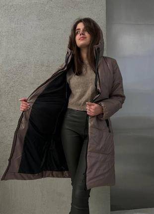 Женская стильная зимняя куртка кожаная эко кожа мокко зима тенсулейт мягко наляжка после платья женское зимнее пальто стеганая5 фото