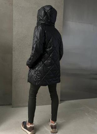 Жіноча стильна зимова куртка шкіряна еко шкіра мокко зима тінсулейт мокко наложка післяплата жіноче зимове пальто наложка післяплата3 фото