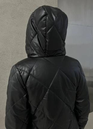 Жіноча стильна зимова куртка шкіряна еко шкіра мокко зима тінсулейт мокко наложка післяплата жіноче зимове пальто наложка післяплата5 фото
