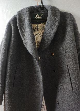 Зимнее серое шерстяное пальто большой размер4 фото