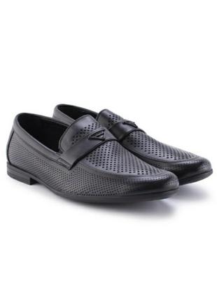 Стильні чорні чоловічі туфлі літні з перфорацією без шнурівки2 фото