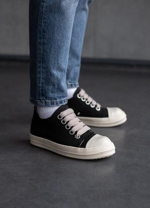 Розкішні кеди rick owens denim shoes premium чорні з бежевим унісекс 36-45 р9 фото