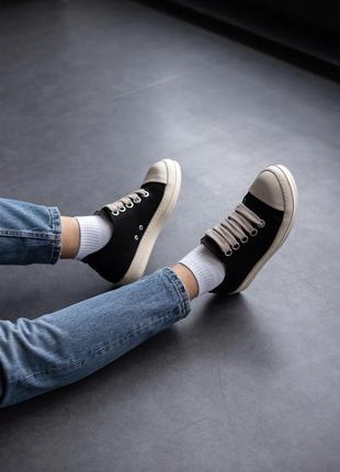 Розкішні кеди rick owens denim shoes premium чорні з бежевим унісекс 36-45 р8 фото