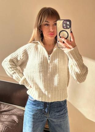 Укороченный свитер на молнии крупной вязки производитель турция свитер горловина на молнии турция 🔥