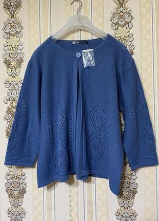 Стильный вязаный кардиган, серо синий свитер накидка1 фото