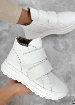 Стильні жіночі кросівки, зимові хайтопи, шкіряні черевики на липучках, натуральна шкіра, зима