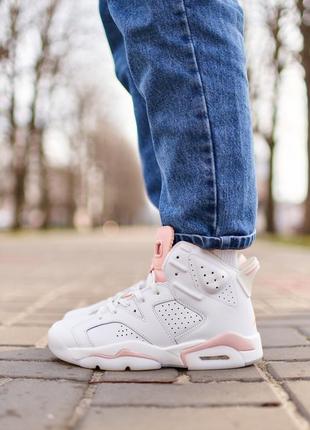 Крутейшие женские кроссовки nike air jordan 6 retro white pink белые с розовым1 фото