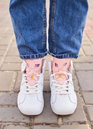 Крутейшие женские кроссовки nike air jordan 6 retro white pink белые с розовым9 фото