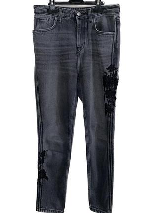 Джинсы o'stin casual тёмно-серые с вышивкой4 фото