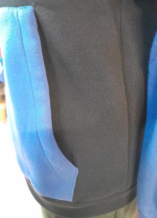 Женская толстовка синяя с черным на флисе т-5367. размеры:42,46.7 фото