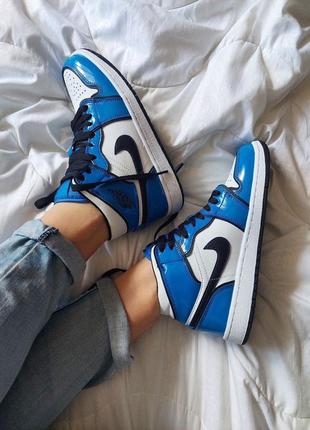 Кроссовки nike air jordan 1 retro high blue white9 фото