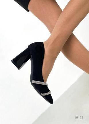 Стильные женские черные туфли на каблуке, эко замша, 36-37-387 фото